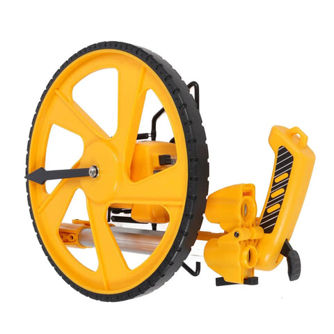 Fauitay Distance Measuring Wheel with 0-9999.9m Range, Foldable 16in for, close-up of yellow measuring wheel design.