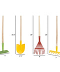 Kids Gardening Tool Set With Wood Handles 4 Piece Mini Garden Tools for Little Helpers with shovel, rake, hoe shown.