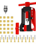 2 In 1 Bicycle Hydraulic Brake Hose Tool With Needle Driver And Hose Cutter Red Pro Grade with multiple hose inserts visible