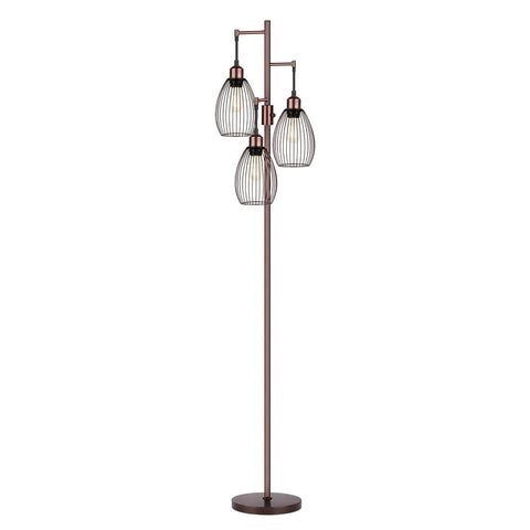 Dimmable Farmhouse Industrial Floor Lamp With Teardrop Cage Head, Includes 3 x 800LM LED Edison Bulbs, Tall 70 Inch Standing Lamp