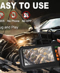 Person using Borescope Inspection Camera with Light on car engine, 4.3 Inch HD Display showing engine detail