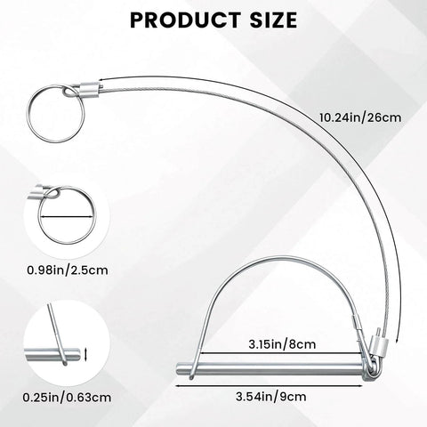 Two Pack Trailer Coupler Pins With Quick Release Ring And Locking Pin Design For Arch Hitch Use, size and dimensions shown