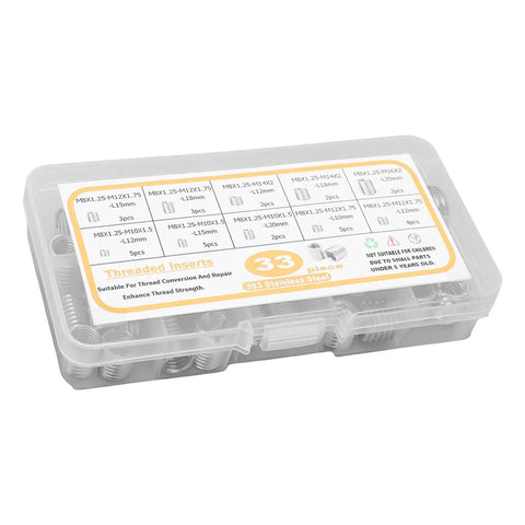 Case of DIY Friendly Pro Grade Threaded Insert Kit With 33 Pieces M8x1.25 Stainless Steel Inserts and hex wrench
