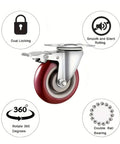 Heavy Duty Swivel Plate Casters With Brakes And Brake Lock For Furniture Carts Flat Plate Mount 360 Degree Swivel Wheels in red