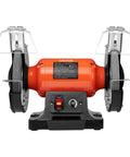 High Octane 8 Inch Variable Speed Bench Grinder Delivering 550 Watt Power And 2000 To 3450 Rpm Range with metal wheels and adjustable eye guard.