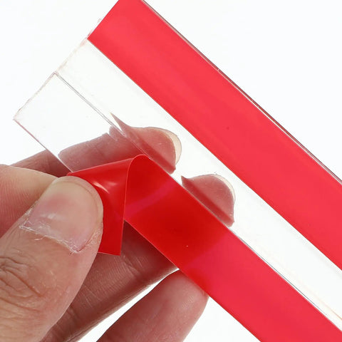 Self-Adhesive Small Box Hinges Set, 4 Pieces, 80x33mm, highlighting the red flexible double-sided acrylic hinge.