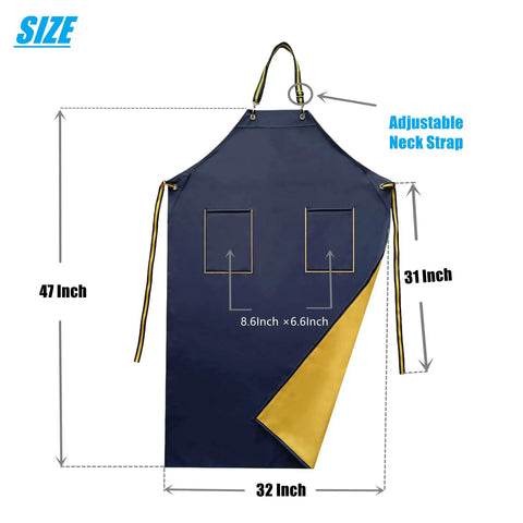 Heavy Duty Waterproof Rubber Apron With Pockets For Dishwashing And Restaurant Use 47 Inch Adjustable Neck Strap Front View