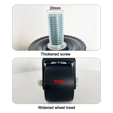 Beefy Heavy Duty Industrial Caster Wheels With Top Plate Swivel And Brakes showing 20mm screw and 50mm widened tread