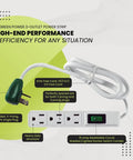 Travel Ready 2.5Ft 3 Outlet Power Strip With Right Angled Plug And Circuit Breaker Ultra Durable Compact Design For Home Or On The Go Fits Tight Spaces Behind Furniture Model GG13002MS UL Listed with kink-free cord and resettable circuit breaker