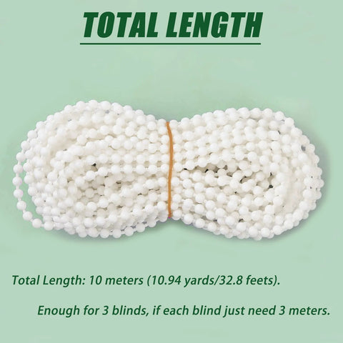 Bead Chain Cord For Roller Blinds Replacement Parts White Plastic Bead Chain 10 Meters Long With 10 Connectors Ideal For Roman Venetian Honeycomb