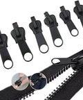 Instant Zipper Repair Kit 12 Piece Zip Slider Replacement Set With Nylon And Alloy Pulleys shown with installation on zipper