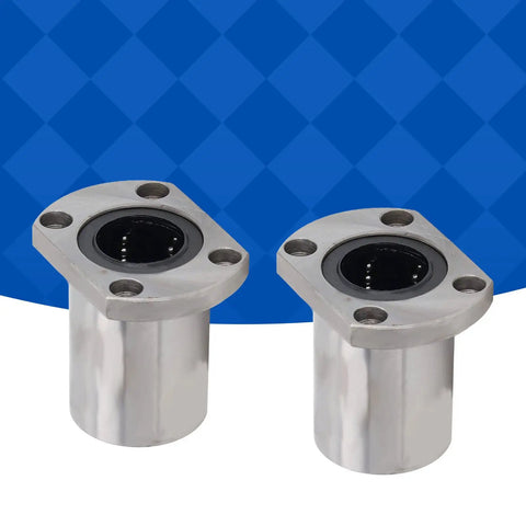 Heavy Duty Linear Motion Bearing Set With 25Mm Bore Ellipse Flange Ball Bearings 2 Pack For Machinery Equipment Built To Last From Bearing Steel Wear Resistant And Smooth Friction Reduction, two silver flange bearings