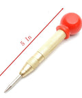 Badass 5-Inch Automatic Center Punch Gold Carbon Steel Push Tip with red round grip for accurate metal marking.
