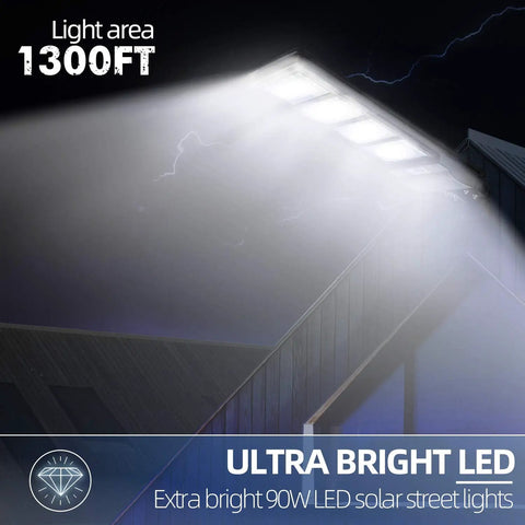 Beefed Up 300W Solar Street Light With 8000LM Flood Lights Outdoor Waterproof Motion Sensor illuminating a large area