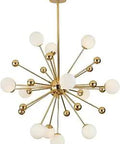 Gold Sputnik Chandelier 12 Light Pendant Fixture With Milk Glass Globes Mid Century Starburst Ceiling Light For Dining Room