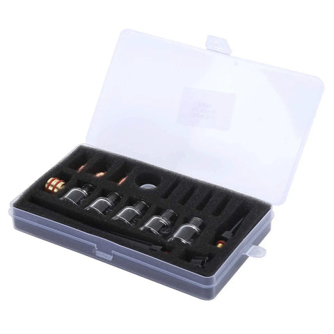 Upgrade Your Welding Game With This WP9 And WP20 Torch Consumables Kit including glass nozzles and clamps in a protective case.