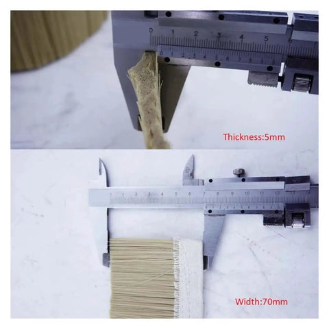 Rock Solid 70mm And 100mm Spindle Cover Brush Vacuum Collector For CNC Router Dust Shield and Chip Guard measuring 5mm thickness and 70mm width.