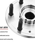 Front Wheel Hub Bearing Assembly For 4WD 6 Lug 515096 Compatible With Chevy Tahoe Silverado 1500 Avalanche Suburban Cadillac Escalade GMC Yukon Sierra With ABS And 2007 Through 2014 Models featuring close-up of bolts and splined center.