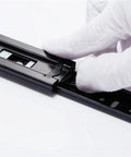 Pair Of Metal Buffer Drawer Slides, 16 Inch (400mm), being adjusted by gloved hand to ensure smooth glide and prevent jamming.