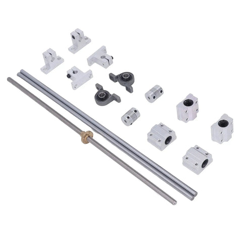 400 Millimeter T8 Lead Screw Kit with optical axes, sliding blocks, pillow blocks, and coupling components for 3D printer