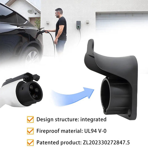 EV Charger Holder Wall Mount For SAE J1772 Cables No Fuss Space Saving Outdoor Waterproof Cord Organizer in black PA6 material
