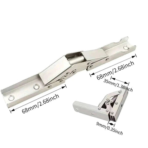 Silvery 90 Degree Folding Hinges No Slot Flush Mount for Countertop Support 180 Degree Hidden Design 2 or 4 Pack shown flat and folded.