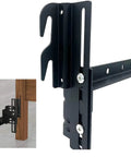 Heavy Duty Rock Solid Hook On Bed Frame Conversion Bracket Kit With Quick Install Hardware bolt on to hook on headboard or footboard black steel side view installed on frame.