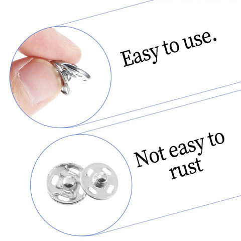 60 Sets Sew On Snap Buttons Kit DIY Friendly With 12mm 14mm And 16mm Metal Snaps shown easy to use and rust-resistant