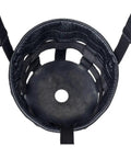 Top view of black Poly Nylon Grazing Muzzle With Halter For Miniature Horses, showing nylon web construction and air holes.