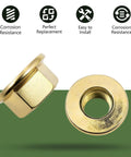 Tough As Nails Beefy 5/8-18 Spindle Blade Nut Hex Flanged Aftermarket Replacement for mowers, showing golden finish and flanged design.