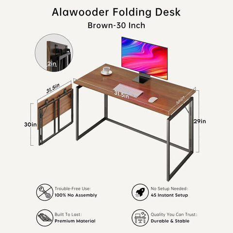 Grab-And-Go Foldable Desk With A 31.5 Inch Wood Top No Tools Needed No Assembly Required Compact Home Office Desk For Small Spaces