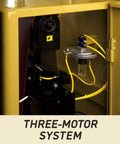 Heavy Duty 37 Inch Wide Belt Sander 20 Horsepower Industrial Woodworking Station motor compartment showing three-motor system.