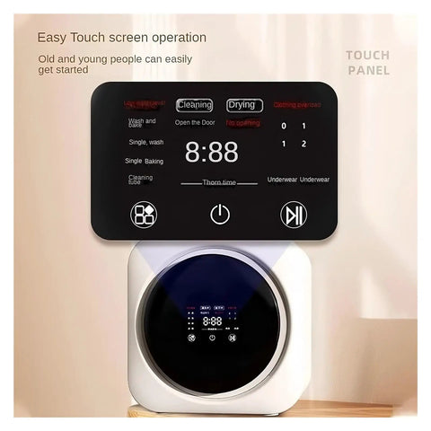 Compact 2 In 1 Washer Dryer Combo, 3.5L Mini Washing Machine With Lcd Touch Panel displaying control functions.