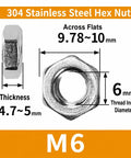 80 Piece M6 Hardware Kit With 20 Hex Nuts, 20 Phillips Pan Head Screws, 20 Hex Socket Flat Head Screws, And 20 Wide Flat Washers For Furniture, Woodworking, And DIY Repairs, 304 stainless steel M6 hex nut