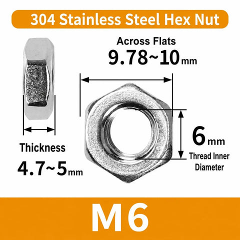 80 Piece M6 Hardware Kit With 20 Hex Nuts, 20 Phillips Pan Head Screws, 20 Hex Socket Flat Head Screws, And 20 Wide Flat Washers For Furniture, Woodworking, And DIY Repairs, 304 stainless steel M6 hex nut