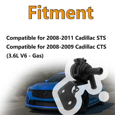 Top Notch Electric Auxiliary Water Pump Direct Fit For Cadillac Sts Cts 2008 Through 2011 3.6L V6 Gas Engine showing fitment details.