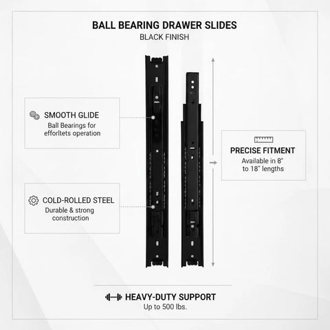 Heavy Duty Ball Bearing Drawer Slides With Cold Rolled Steel Bottom Mount Hardware Black Finish 1 Pair Ultra Smooth Movement