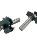 Awesome Woodworking Router Bit Set for Tongue Groove Joint Assembly with 12mm Shank And Microcrystalline Carbide Tips, two bits shown.