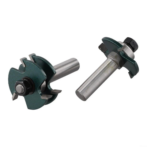 Awesome Woodworking Router Bit Set for Tongue Groove Joint Assembly with 12mm Shank And Microcrystalline Carbide Tips, two bits shown.