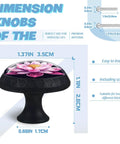 Crystal Glass Cabinet Knob With Lotus Flower Design and Mushroom Drawer Pulls, Elegant Bling Style, dimensions shown