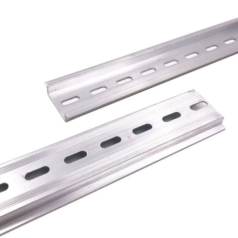 Set Of 20 Slotted Aluminum DIN Rail Pieces RoHS Compliant 7.5 Inch Long 35mm Wide 7.5mm High Heavy Duty Modular Electric Rail