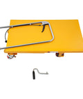 Rock Solid Double Scissor Hydraulic Lift Table Cart 770 Lbs Capacity 51 Inch Lift Height with chrome handle and yellow platform.