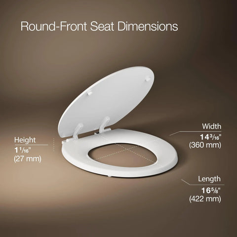 Stonewood Round Wood Toilet Seat With Color Matched Hinges For Standard Toilets showing dimensions