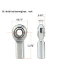 CF5 Rod End Bearing Heim Joint Set 5/16 X 5/16-24 Right Hand Female Thread With Jam Nuts 2 Pack, dimensions shown