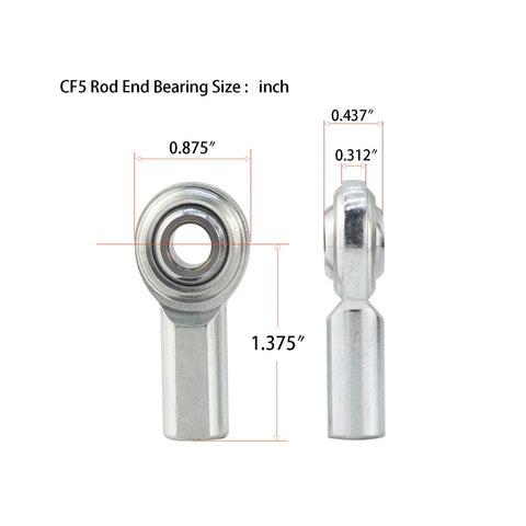 CF5 Rod End Bearing Heim Joint Set 5/16 X 5/16-24 Right Hand Female Thread With Jam Nuts 2 Pack, dimensions shown
