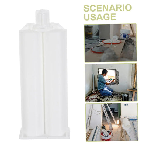 10 Pack Epoxy Gun Cartridges With Plastic Mixing Nozzles AB Glue Dispenser Tubes For Projects Smooth Dispensing And Continuous Flow Pro Grade, Compatible With Dual Component Adhesives. White dual cartridge with mixing nozzle for AB glue