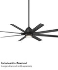 66 Inch Outdoor Ceiling Fan With Integrated Led Lighting And Wireless Remote Matte Black with six blades and downrod.