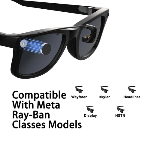 Led Blocker Stickers For Meta Glasses, 12 Pack With Medium Adhesive, shown on sunglasses compatible with Wayfarer, Skyler, Headliner, HSTN models.