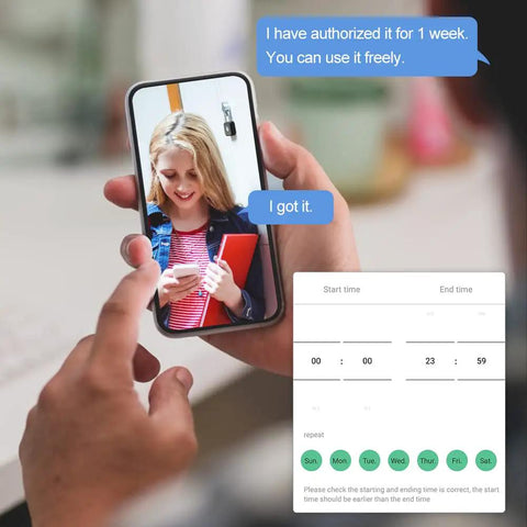 Smartphone showing image and schedule settings for Bluetooth Fingerprint Padlock With App Control Remote Unlock And Unlock History.