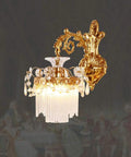 Modern Brass Wall Sconces With Glittering Acrylic Jewel Drops For Bedroom Living Room Hallway Lighting Energy Saving Decor Fixture with crystal accents.